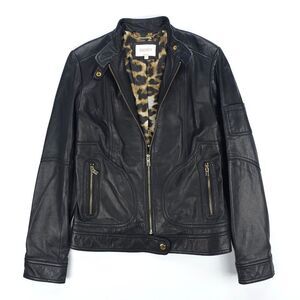 SHELLI SEGAL Genuine Leather Tailored Biker Jacket Downtown Girl Moto Boho Black